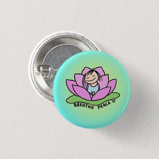 Breathe Peace Lotus Pin Ronde Button 3,2 Cm (Voorkant /achterkant)
