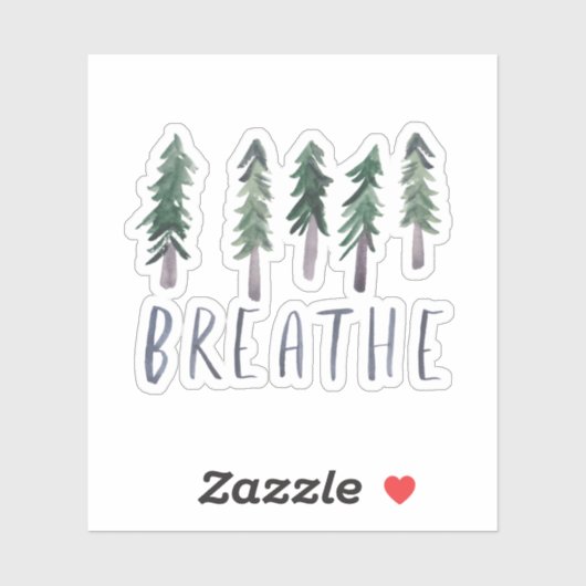 BREATHE Pine Trees Forest Waterverf Handlettering Sticker (Vel)