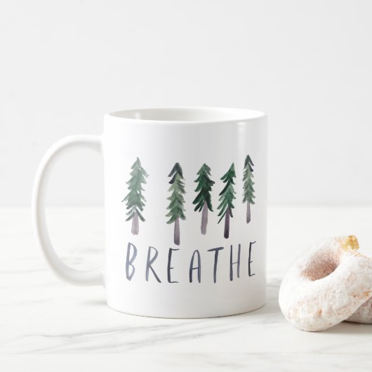 BREATHE Pine Trees Forest Waterverf Koffiemok (Met donut)