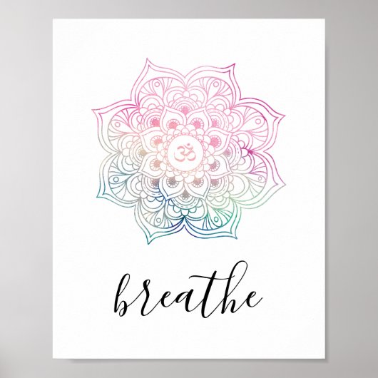 Breathe Quote - Roze Waterverf Mandala Zen Yoga Poster (Voorkant)