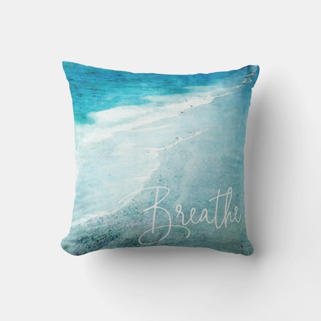 Breathe Yoga Quote Retro Beach Blauwgroen Blauwe O Kussen (Voorkant)