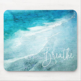 Breathe Yoga Quote Retro Beach Blauwgroen Blauwe O Muismat