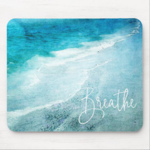 Breathe Yoga Quote Retro Beach Blauwgroen Blauwe O Muismat