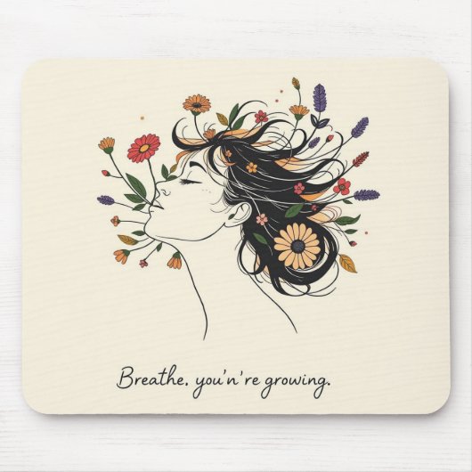 “Breathe, You’re Growing” Floral Mindfulness pad Muismat (Voorkant)
