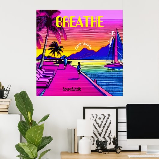 BREATHE - Zonnewaterscène. Bewerkbaar. Poster (Thuiskantoor)