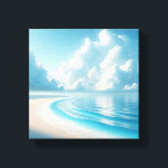 Breathtaking Coastal Scenery with Towering White  Canvas Afdruk<br><div class="desc">A stunning digital landscape featuring monumental, fluffy white cumulus clouds dominating a bright blue sky. Below, gentle turquoise waves curve elegantly along a pristine white sand beach, creating a sense of vastness and divine tranquility. This ethereal composition is perfect for large-scale wall art, meditation rooms, or high-end coastal interior design....</div>