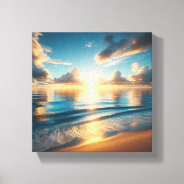 Breathtaking Golden Sunset over Calm Blue Ocean  Canvas Afdruk