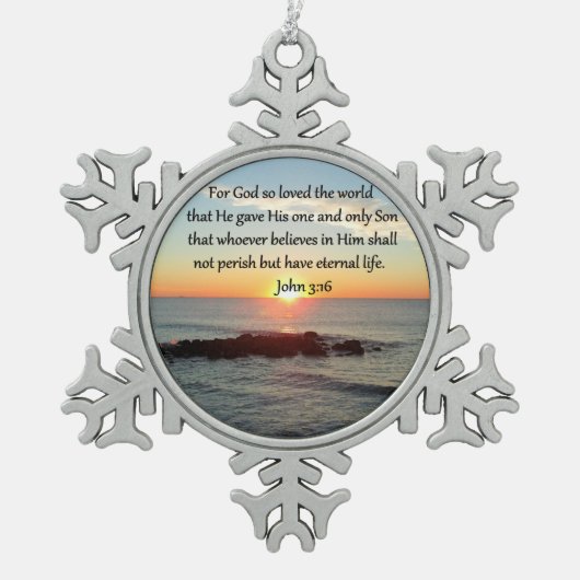 BREATHTAKING JOHN 3:16 SUNRISE TIN SNEEUWVLOK ORNAMENT (Voorkant)