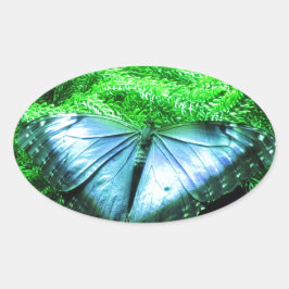 Breatininatie van Iridescent Blue Butterfly Ovale Sticker