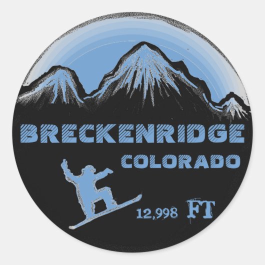 Breckenridge Colorado blauw snowboardkunst sticker (Voorkant)