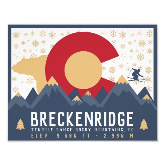 Breckenridge Colorado Flag Mountain Ski Souvenir Foto Afdruk (Voorkant)