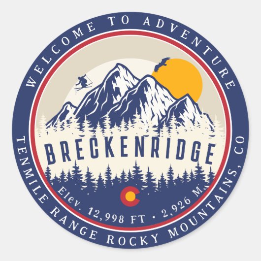 Breckenridge Colorado Flag Mountain Ski Souvenir Ronde Sticker (Voorkant)