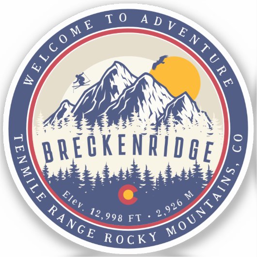 Breckenridge Colorado Flag Mountain Ski Souvenir Sticker (Voorkant)