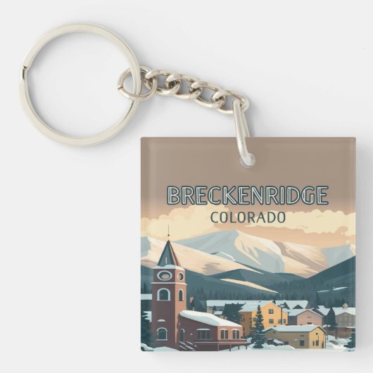 Breckenridge Colorado Snow Mountains Retro Sleutelhanger (Voorkant)