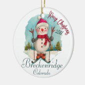 Breckenridge Colorado Waterverf Snowman Snowboard Keramisch Ornament (Links)