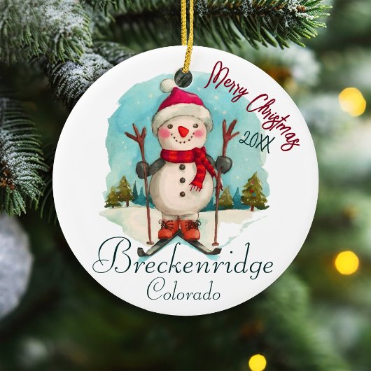 Breckenridge Colorado Waterverf Snowman Snowboard Keramisch Ornament