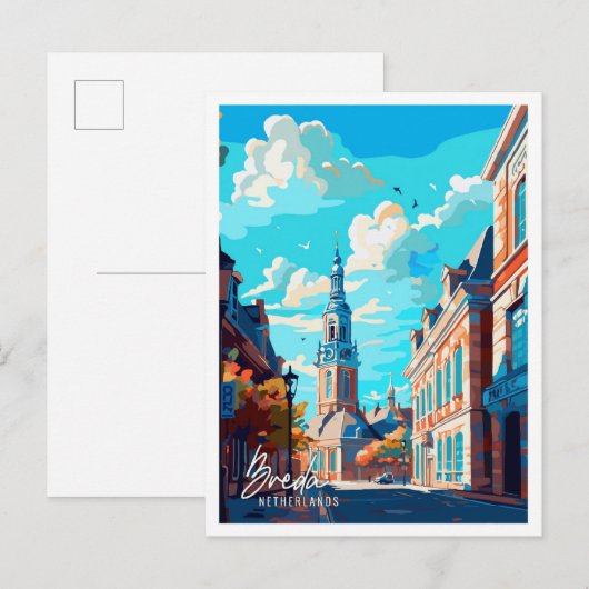 Breda Nederland Kunst vintage reisillustratie Briefkaart (Voorkant / Achterkant)