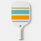 Brede Aqua Gouden Gele Racing Stripes op Wit Pickleball Paddle (Achterkant)