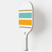 Brede Aqua Gouden Gele Racing Stripes op Wit Pickleball Paddle (Links)