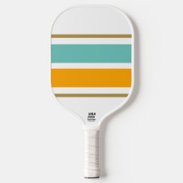 Brede Aqua Gouden Gele Racing Stripes op Wit Pickleball Paddle