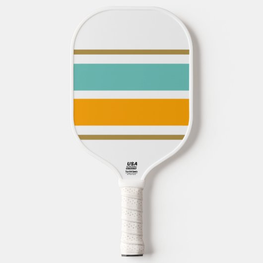 Brede Aqua Gouden Gele Racing Stripes op Wit Pickleball Paddle (Voorkant)