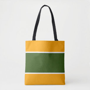 Brede bos groene witte strepen op vet geel tote bag