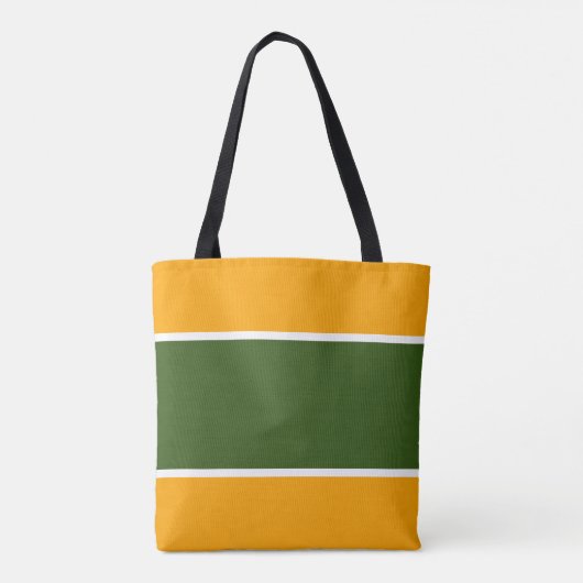 Brede bos groene witte strepen op vet geel tote bag (Achterkant)