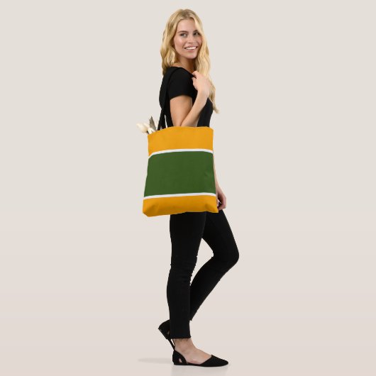 Brede bos groene witte strepen op vet geel tote bag (Op model)