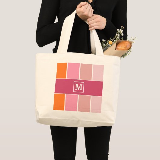 Brede Feminine Stripes met monogram Grote Tote Bag (Voorkant (product))