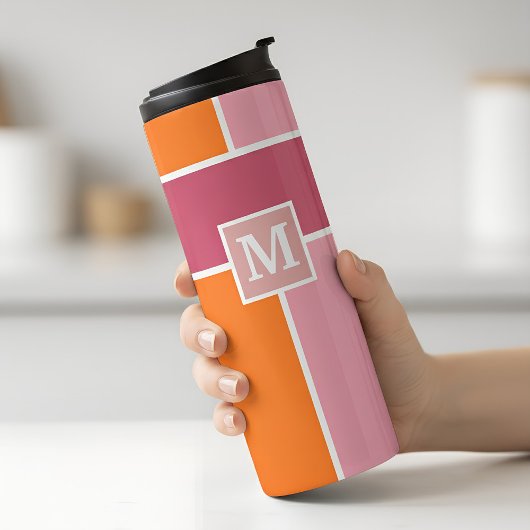 Brede Feminine Stripes met monogram Thermosbeker