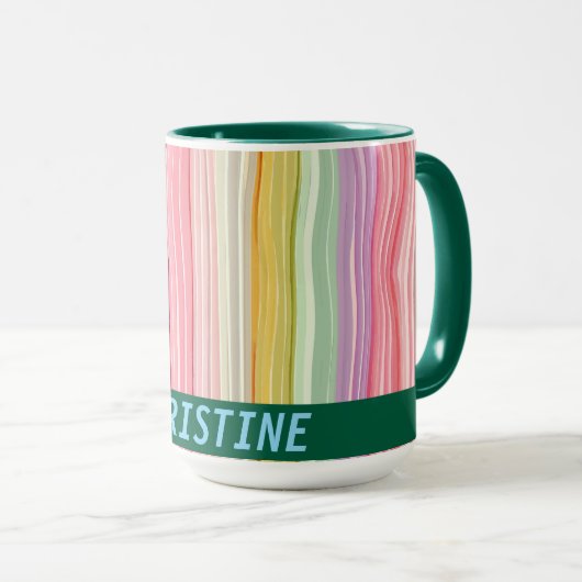 Brede golvende lijnen in girly kleuren met naam mok (Voorkant rechts)