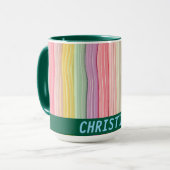 Brede golvende lijnen in girly kleuren met naam mok (Voorkant links)