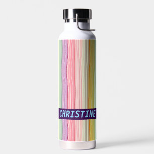 Brede golvende lijnen in girly kleuren met naam waterfles