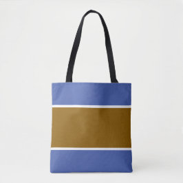 Brede goudbruine witte strepen op medium blauw tote bag