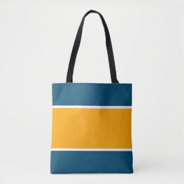 Brede goudgele witte strepen op diep Blauwgroen Tote Bag