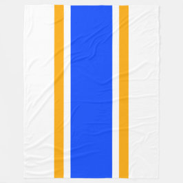 Brede helderblauwe gele race strepen op wit fleece deken