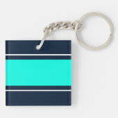 Brede heldere Aqua White Racing Stripes op Marine Sleutelhanger (Achterkant)