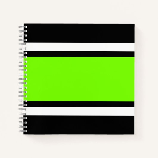Brede Heldere Lime Groen Wit Zwart Racing Stripes Notitieboek (Voorkant)