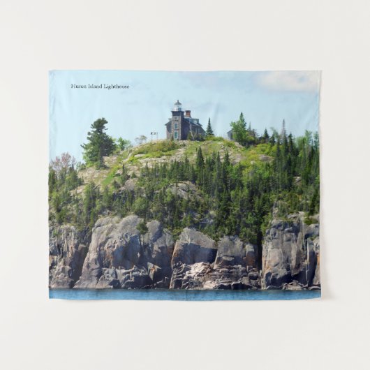 Brede hoek van de vuurtoren van Huron Island Wandkleed (Voorkant (horizontaal))