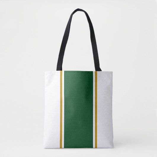 Brede kamp groen bruin racestrepen op wit tote bag (Voorkant)