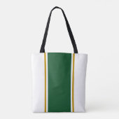 Brede kamp groen bruin racestrepen op wit tote bag (Achterkant)