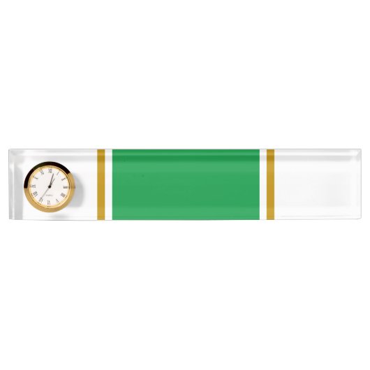 Brede Kelly Groen Bruin Witte Racing Stripes Klok Naambordje (Voorkant)