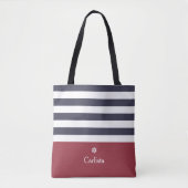 Brede marine Blue Horizontal Stripes Red Name Dais Tote Bag (Voorkant)