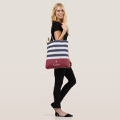 Brede marine Blue Horizontal Stripes Red Name Dais Tote Bag (Op model)
