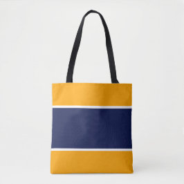 Brede marineblauw witte strepen op goudgeel tote bag