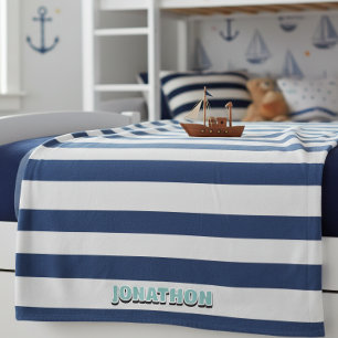 Brede maritieme gestreepte weefsel marine wit ID12 Fleece Deken