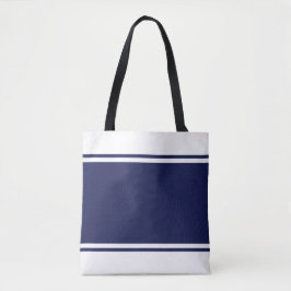 Brede nautische marine blauwe race strepen op wit tote bag