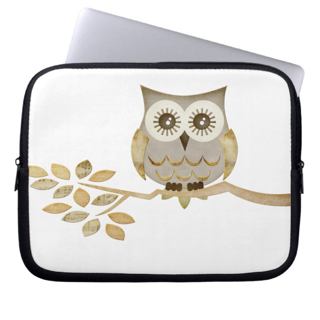 Brede ogen Owl in Tree Electronics Bag Laptop Sleeve (Voorkant)