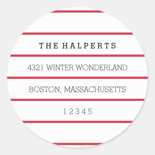 Brede pinstripes | Rood & Wit | Retouradres Ronde Sticker (Voorkant)