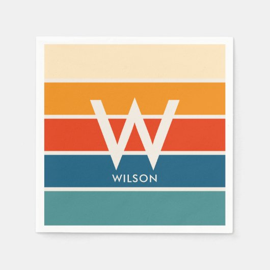 Brede Retro Gestreepte Monogram Persoonlijk Feest Servet (Voorkant)